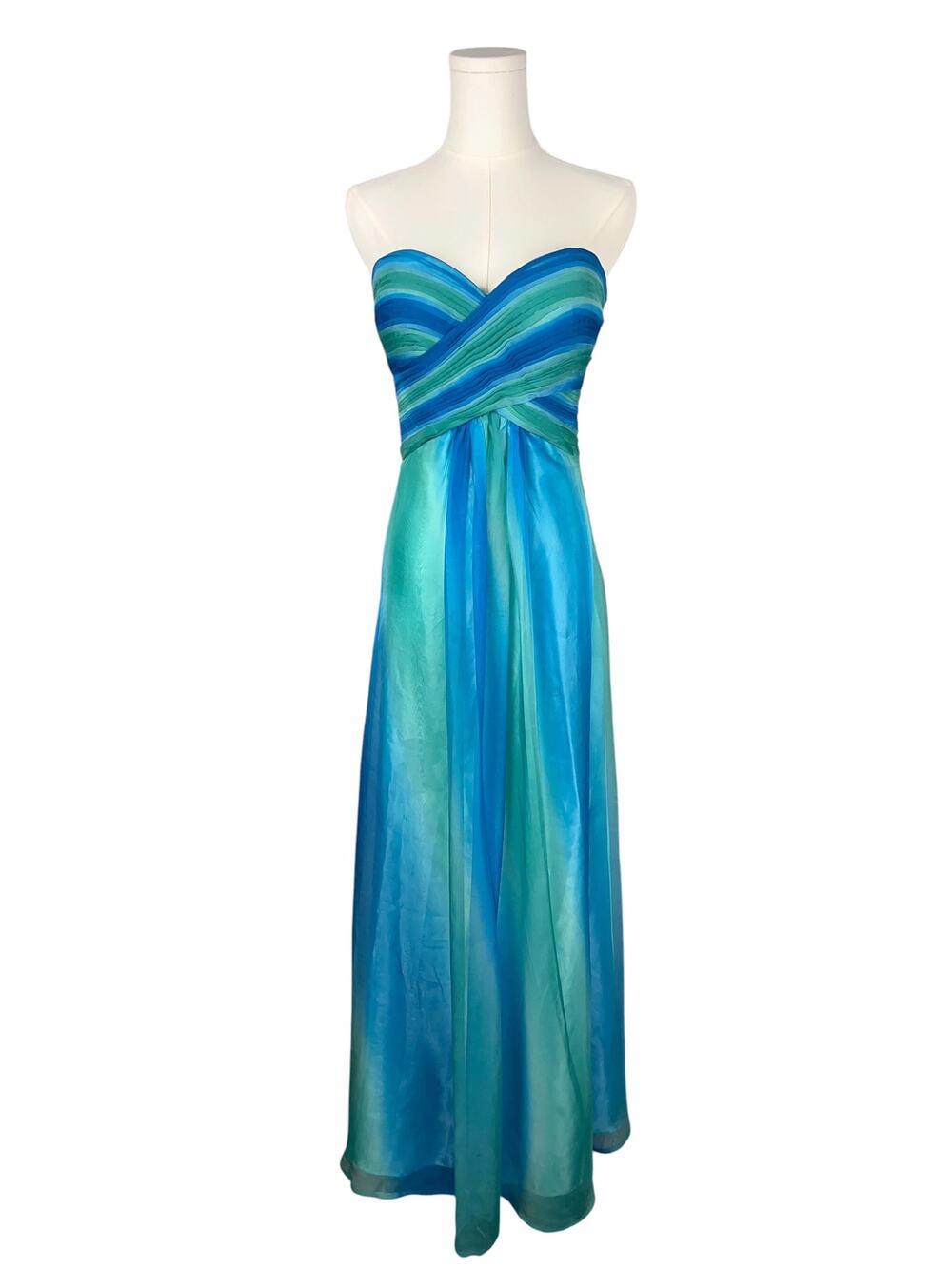Cache Y2K Blue Teal Mermaid Open Back Strapless Glam Maxi Dress 2 XS